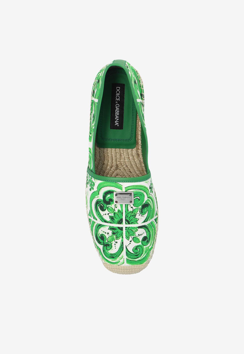 Dolce 
Gabbana Majolica Print Canvas Espadrilles Green A50502 AV362-HU3TN