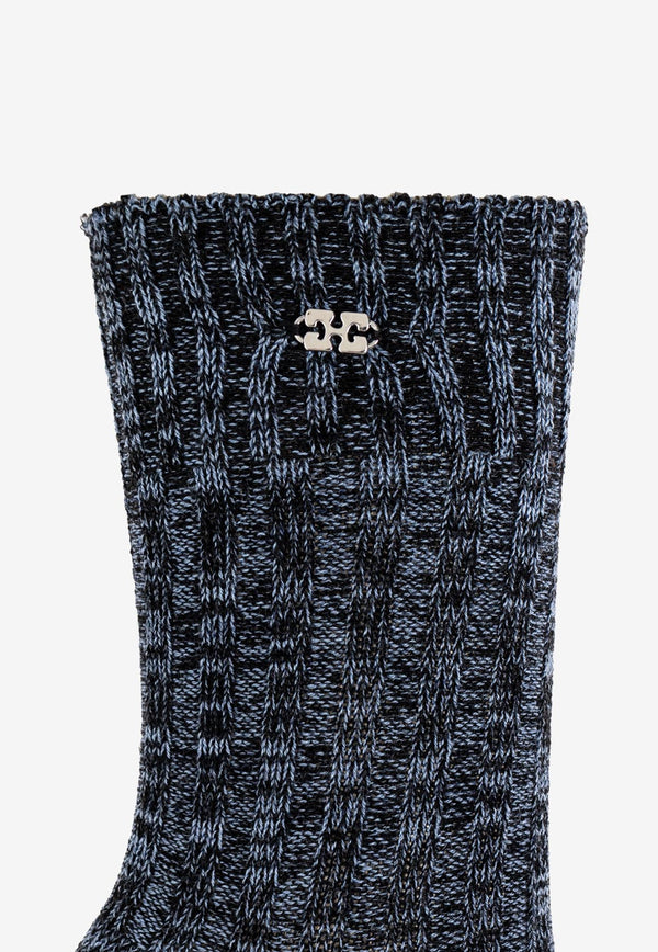 GANNI Wool-Blend Ribbed Socks Blue A6191 5896-766