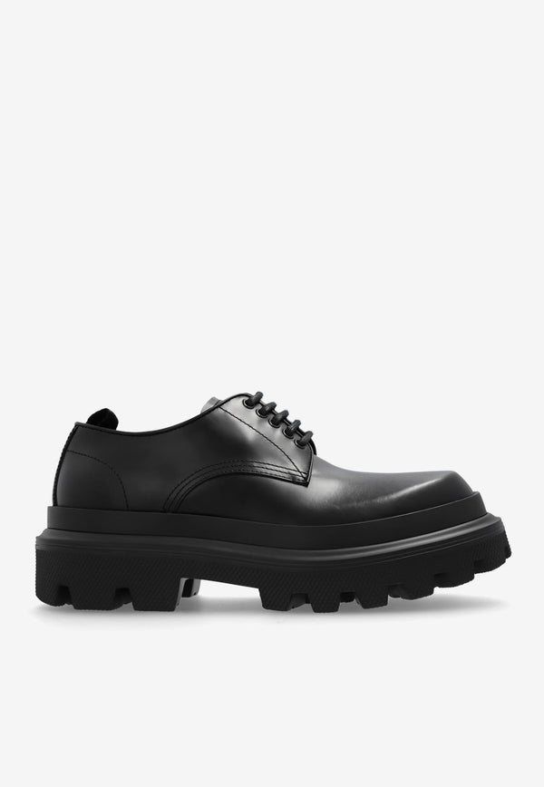 Dolce 
Gabbana High Trekking Derby shoes in Brushed Leather Black A10794 AB640-80999