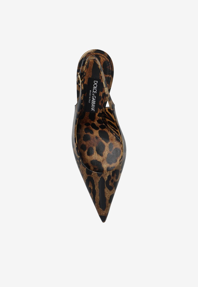 Dolce 
Gabbana X Kim 95 Leopard Print Slingback Pumps in Patent Leather Brown CG0621 AM568-HA93M