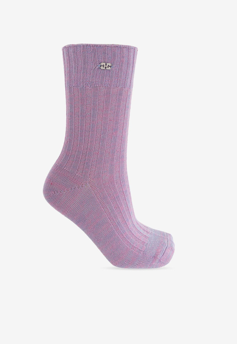 GANNI Wool-Blend Ribbed Socks Purple A6293 5896-733