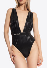 Balmain Deep V-neck One-Piece Swimsuit Black BKBU72140 0-001