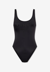 Balmain Logo Embroidered One-Piece Swimsuit Black BKBG72100 0-001