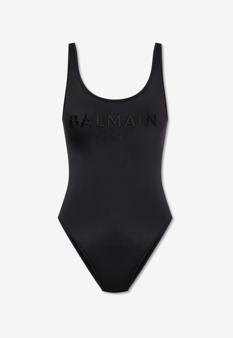 Balmain Logo Embroidered One-Piece Swimsuit Black BKBG72100 0-001