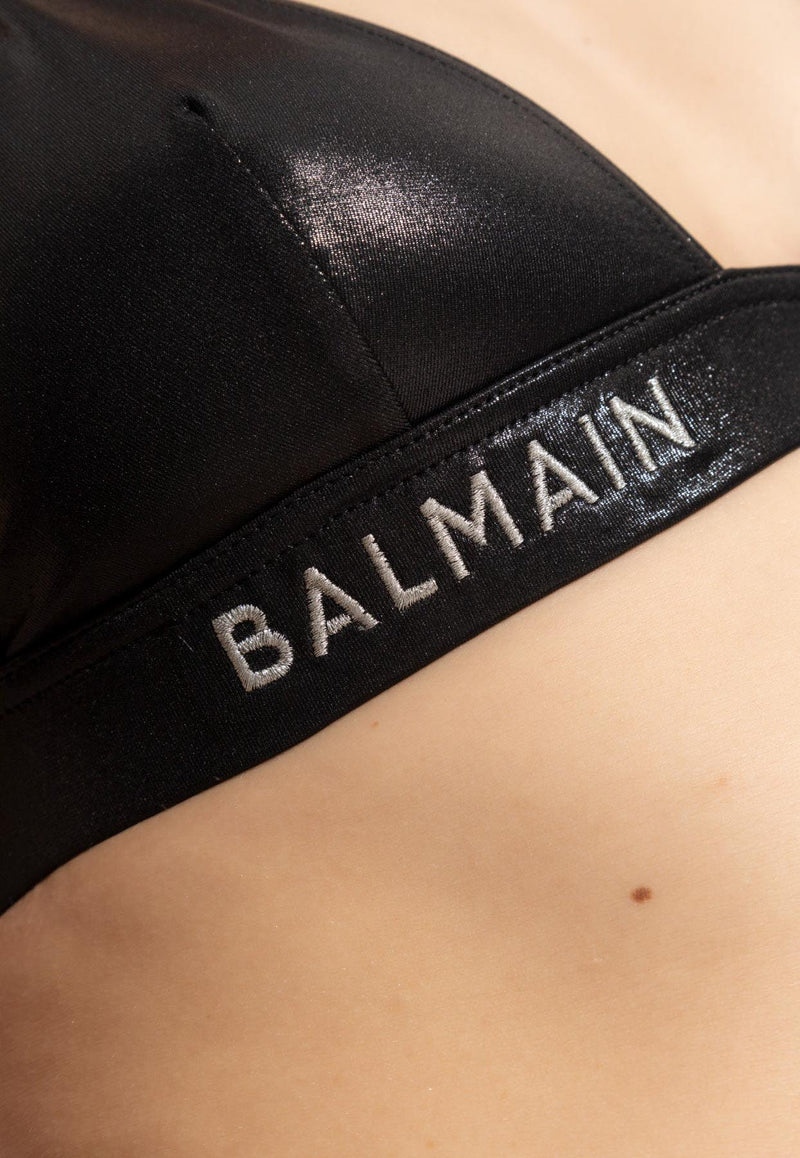 Balmain Logo Embroidered Halterneck Bikini Black BKB852140 0-001