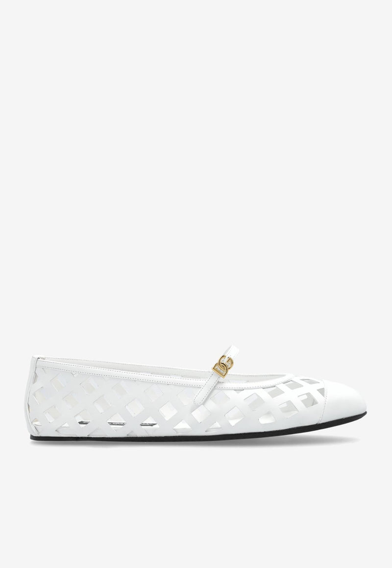 Dolce 
Gabbana Odette Openwork Ballet Flats in Calf Leather White CB0216 AW576-80002