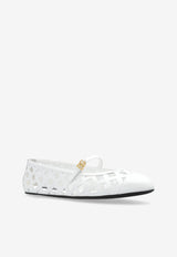 Dolce 
Gabbana Odette Openwork Ballet Flats in Calf Leather White CB0216 AW576-80002