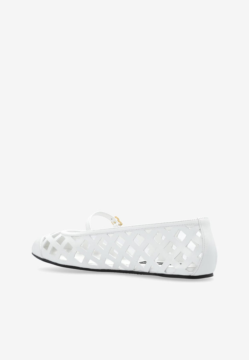 Dolce 
Gabbana Odette Openwork Ballet Flats in Calf Leather White CB0216 AW576-80002