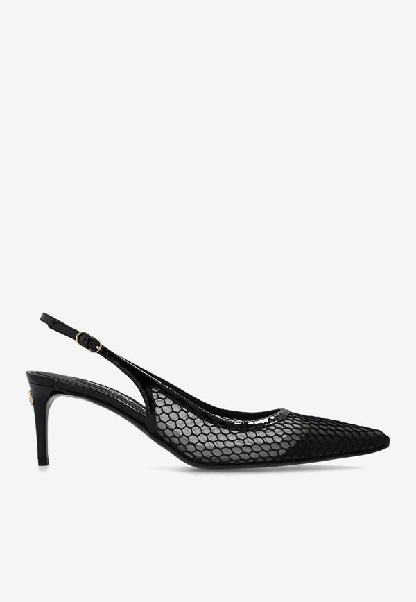 Dolce 
Gabbana Lollo 60 Patent Leather and Mesh Slingback Pumps Black CG0632 AG883-8B956