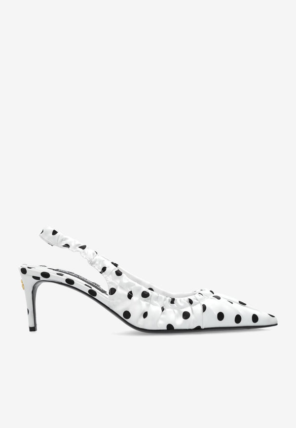 Dolce 
Gabbana Lollo 65 Polka Dot Slingback Satin Pumps White CG0797 AV885-HW10N