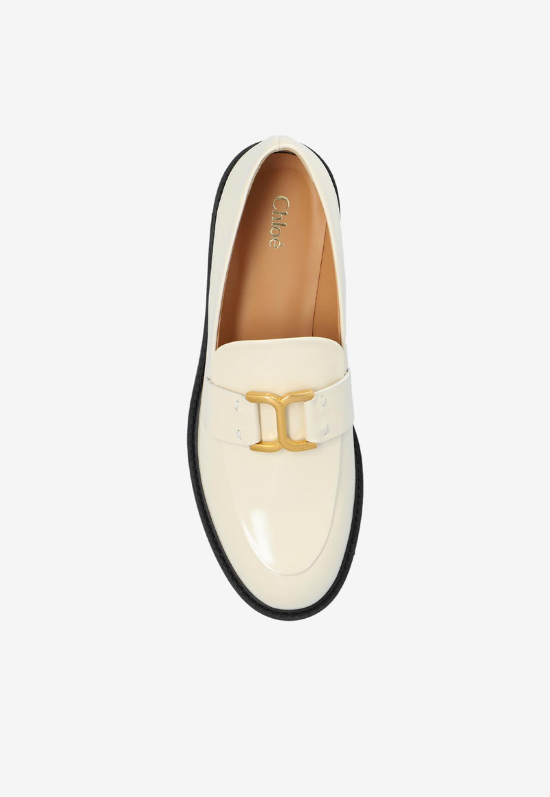 Chloé Marcie Shiny Leather Loafers Cream CHC24A03Z MZ-122