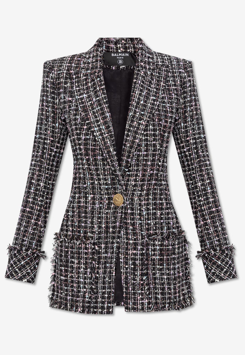 Balmain Single-Breasted Tweed Blazer Gray DF1SE096 XJ24-EAH