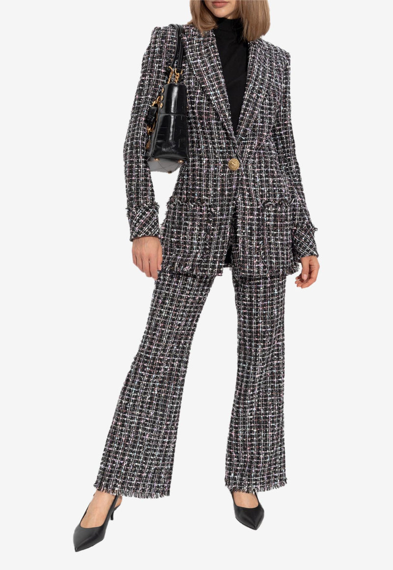 Balmain Single-Breasted Tweed Blazer Gray DF1SE096 XJ24-EAH