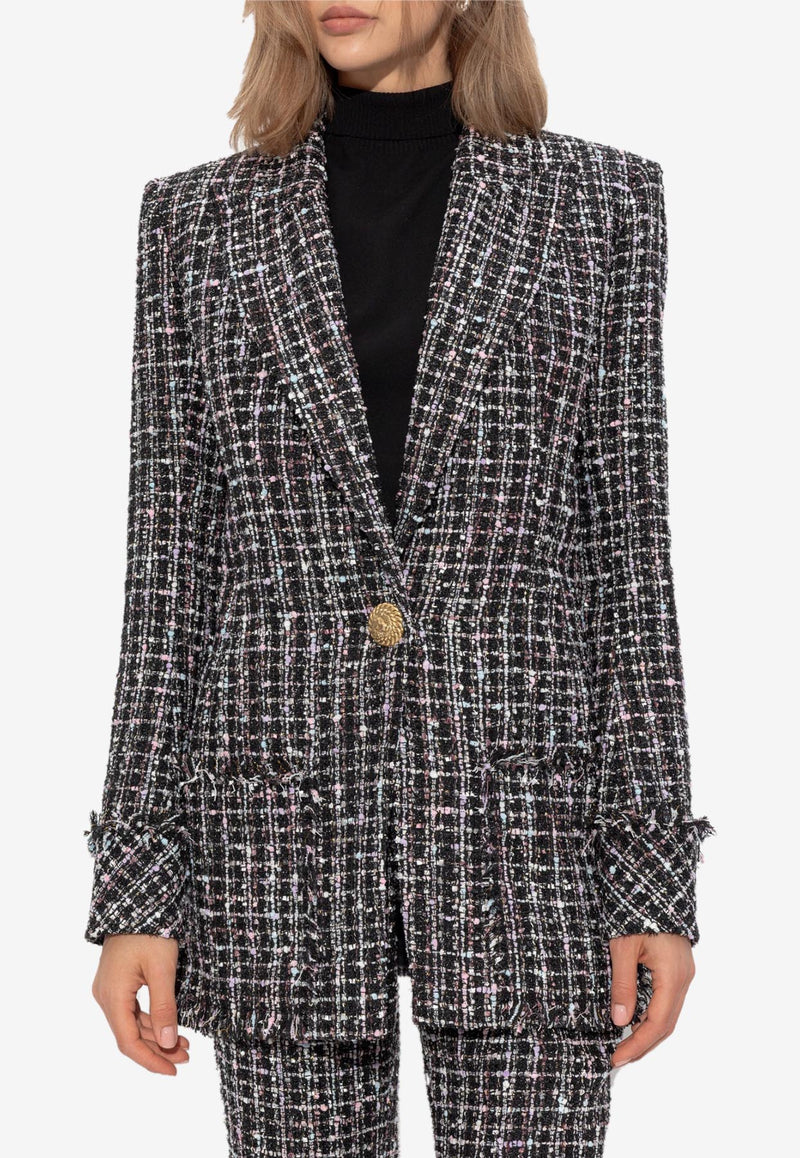 Balmain Single-Breasted Tweed Blazer Gray DF1SE096 XJ24-EAH