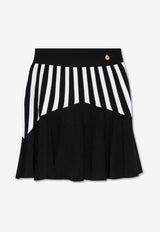 Balmain Striped Knit Pleated Mini Skirt
 Black DF1LB663 KG58-EAB