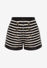 Balmain Stripe Sequined Mini Shorts Black DF1PA265 XJ31-EAB