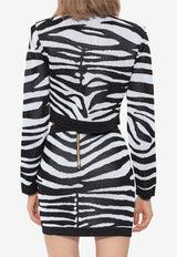 Balmain Zebra Print Cropped Cardigan Monochrome DFAKL195 KH03-EAB