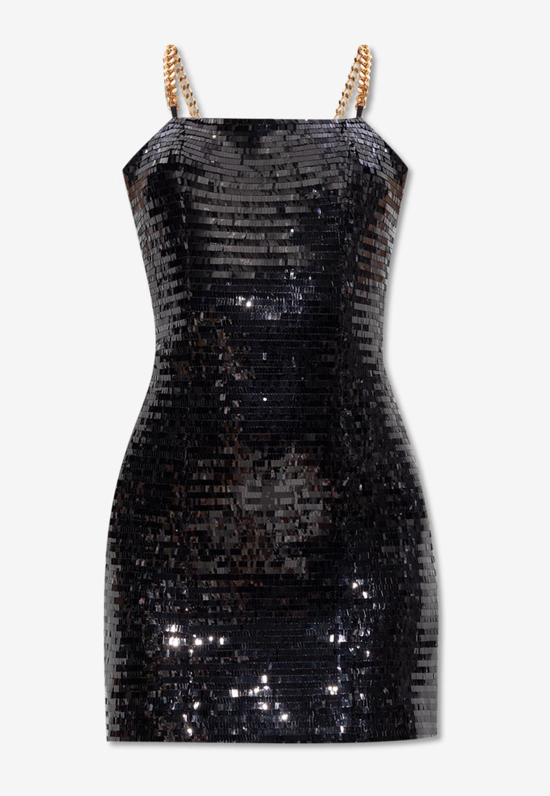 Balmain Chain Strap Sequined Mini Dress Black DF1R2370 XJ25-0PA