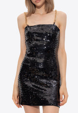 Balmain Chain Strap Sequined Mini Dress Black DF1R2370 XJ25-0PA