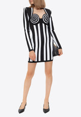 Balmain Striped Knit Mini Dress Monochrome DF1R8478 KG74-EAB