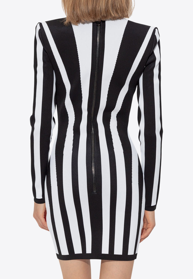 Balmain Striped Knit Mini Dress Monochrome DF1R8478 KG74-EAB