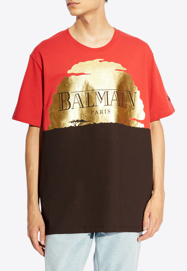 Balmain X Disney The Lion King Sunset Print T-shirt Red DHAEG010 GD89-KFD