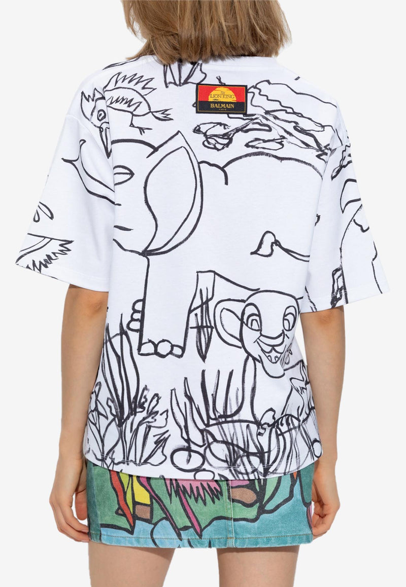 Balmain X Disney The Lion King Précoce Print T-shirt White DFAEG110 GD87-GAB