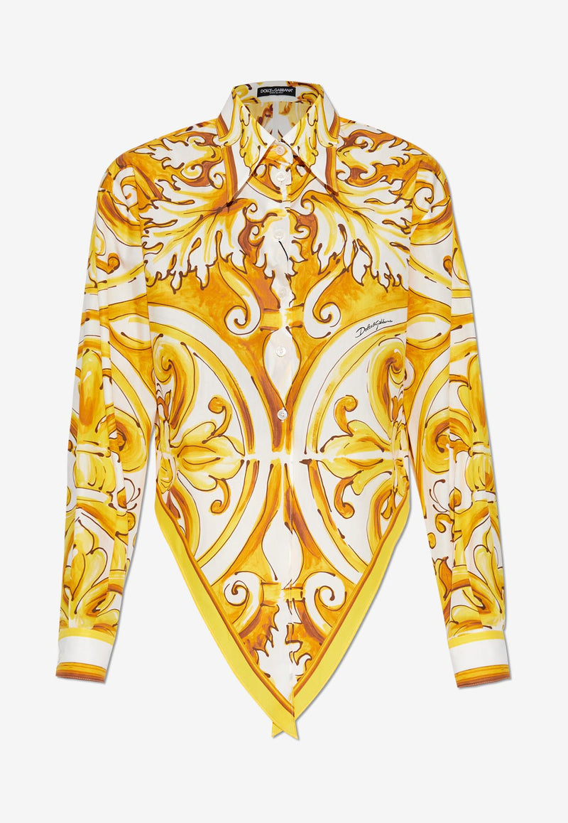 Dolce 
Gabbana Majolica Print Cropped Shirt Yellow F5S65T FI5JK-HG5DQ