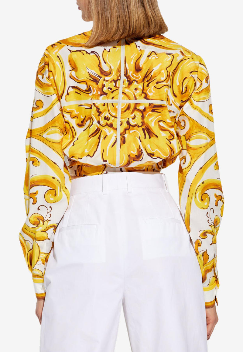 Dolce 
Gabbana Majolica Print Cropped Shirt Yellow F5S65T FI5JK-HG5DQ