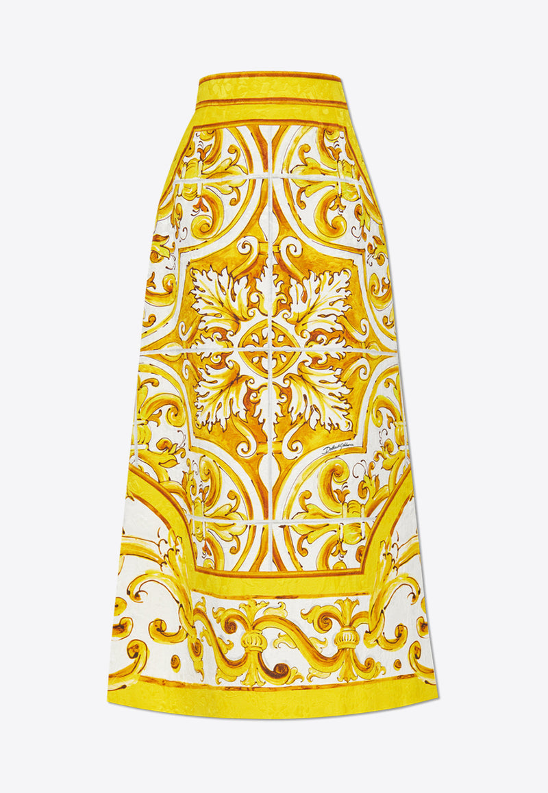 Dolce 
Gabbana Majolica Print Midi A-line Skirt Yellow F4CUNT FPTAX-HG5DQ