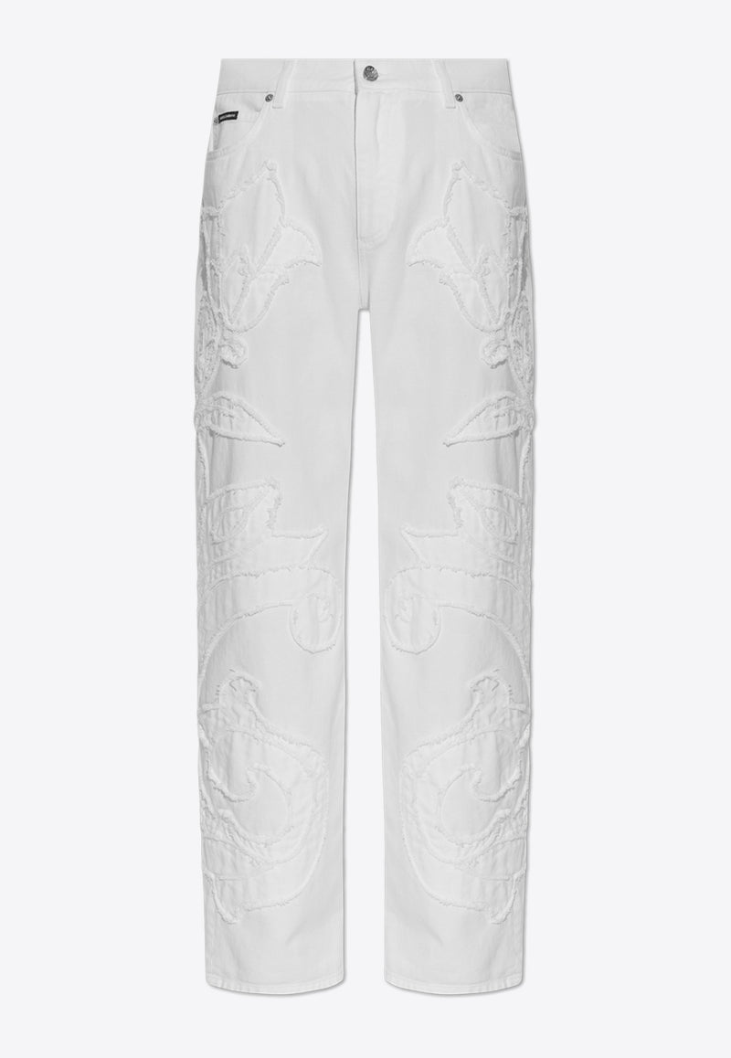 Dolce 
Gabbana Embroidered Boyfriend Jeans White FTCGNZ G8LC6-S9001