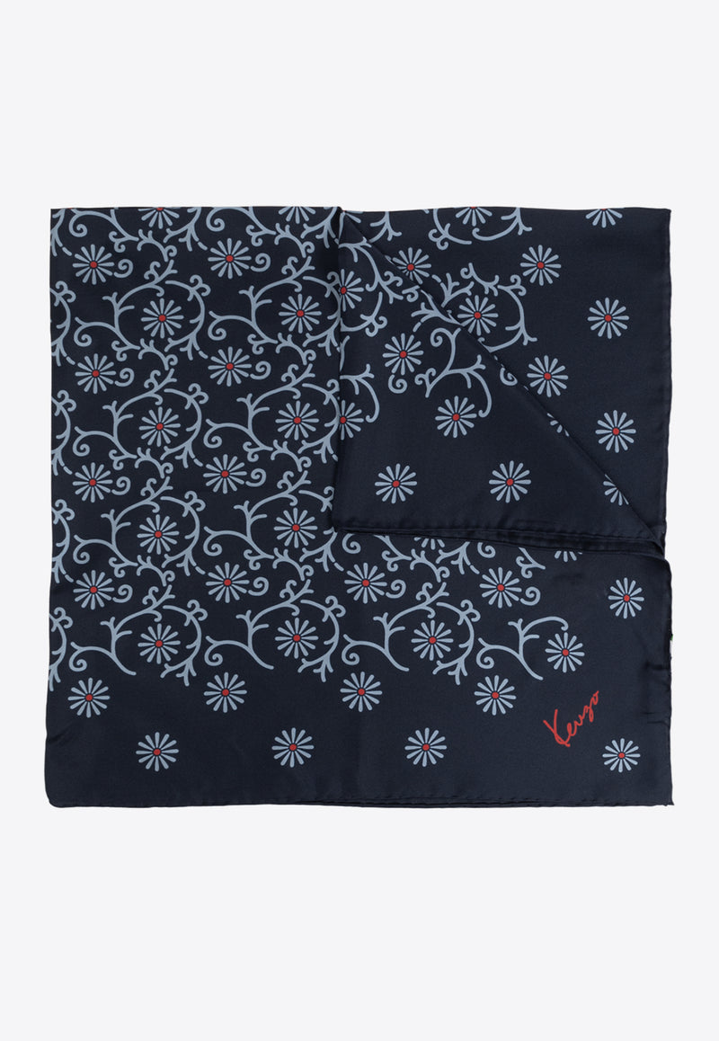 Kenzo Marguerite Print Silk Square Scarf Navy FE62EW320 PEI-79