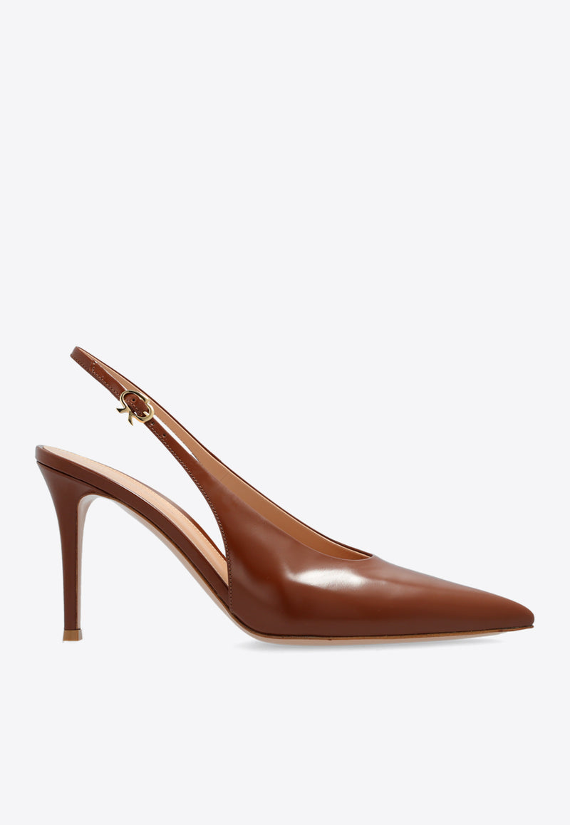 Gianvito Rossi Robbie 85 Calf Leather Slingback Pumps Brown G95461 85RIC-TOKHAVA