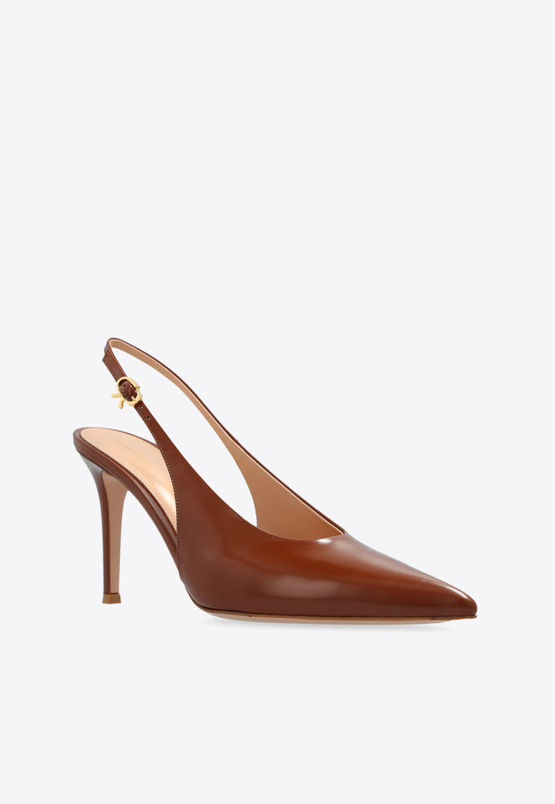 Gianvito Rossi Robbie 85 Calf Leather Slingback Pumps Brown G95461 85RIC-TOKHAVA