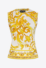 Dolce 
Gabbana Majolica Print Silk Sleeveless Top Yellow FXT01T JAHKG-HG3TN