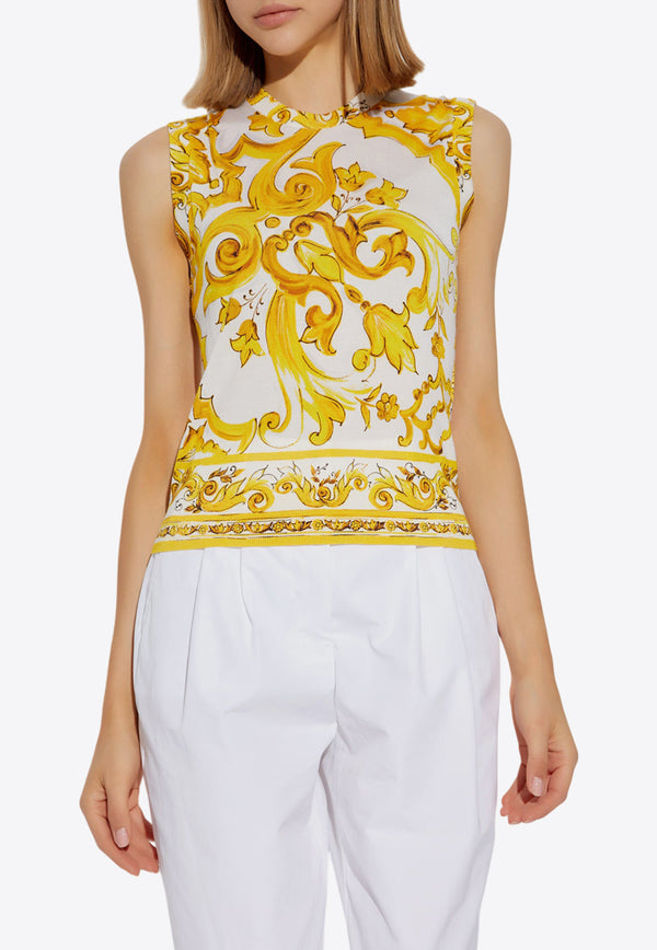 Dolce 
Gabbana Majolica Print Silk Sleeveless Top Yellow FXT01T JAHKG-HG3TN