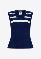 Adidas Originals Signature Stripes V-neck Knitted Top Navy IX1058 0-DKBLUE