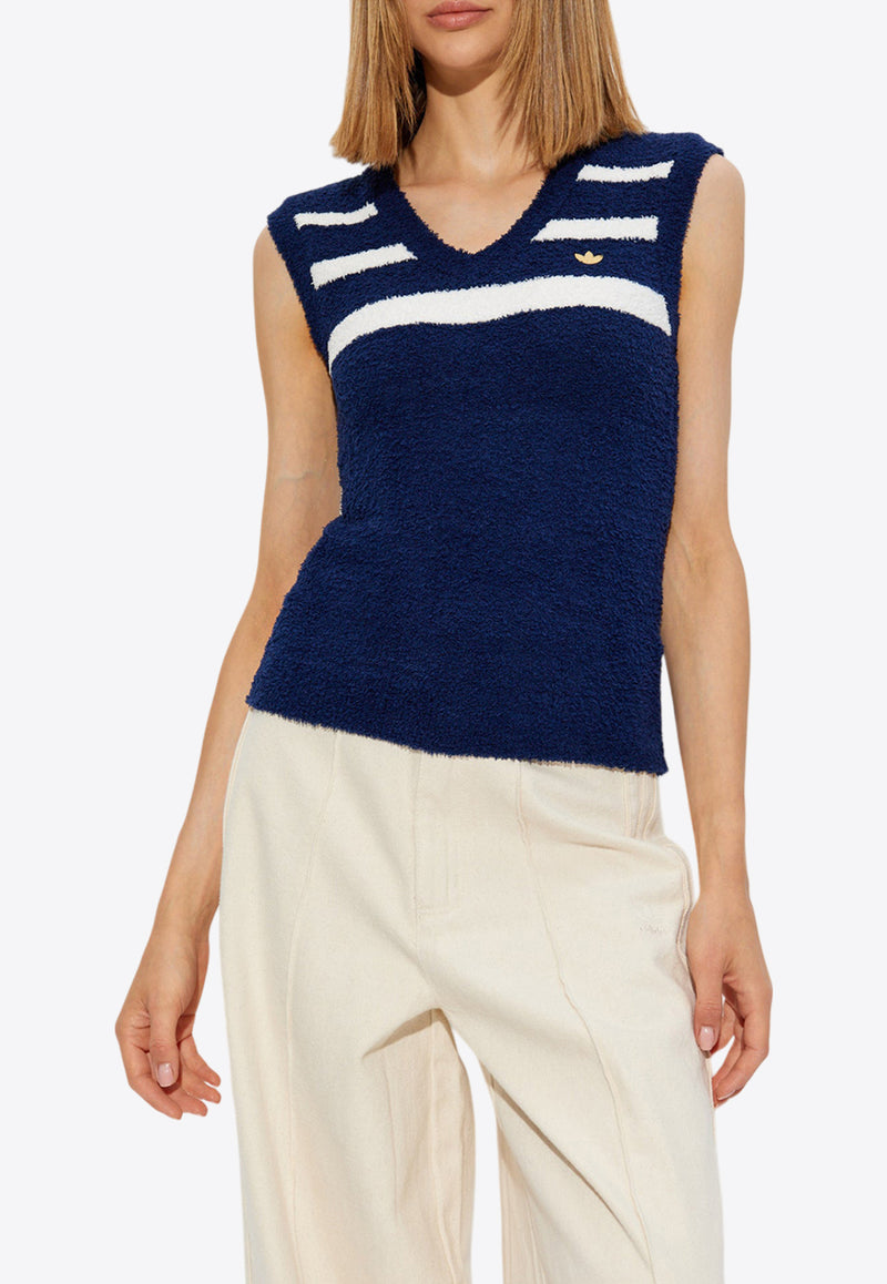 Adidas Originals Signature Stripes V-neck Knitted Top Navy IX1058 0-DKBLUE