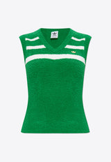 Adidas Originals Signature Stripes V-neck Knitted Top Green IX1060 0-GREEN