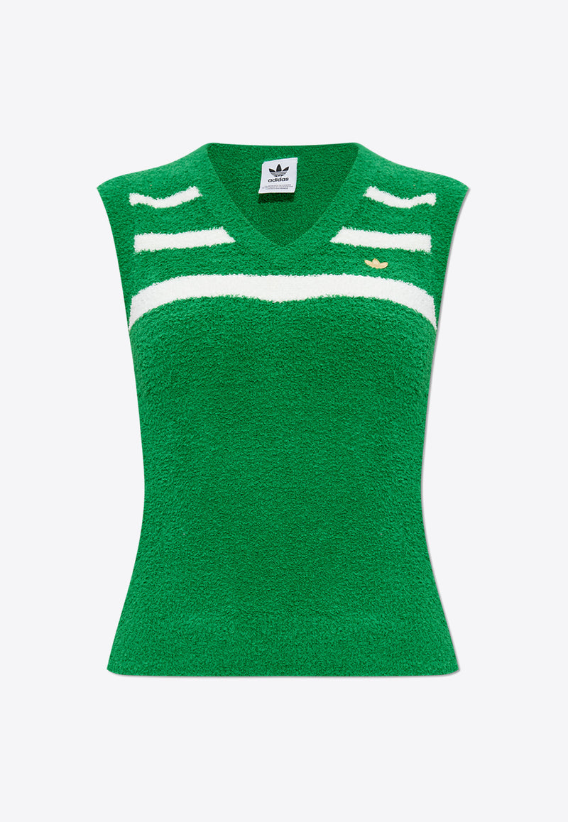 Adidas Originals Signature Stripes V-neck Knitted Top Green IX1060 0-GREEN