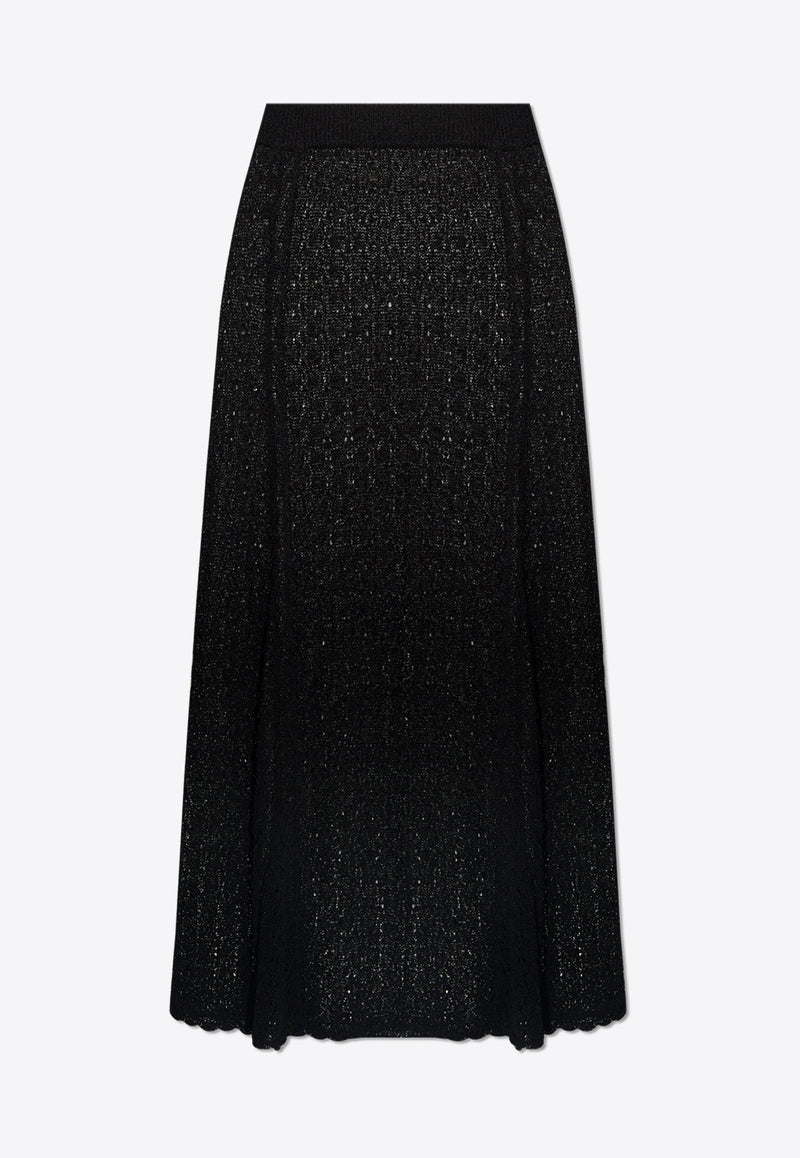 GANNI Pointelle Semi-Sheer Maxi Skirt Black K2269 2677-099