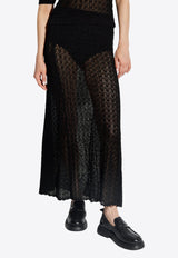 GANNI Pointelle Semi-Sheer Maxi Skirt Black K2269 2677-099