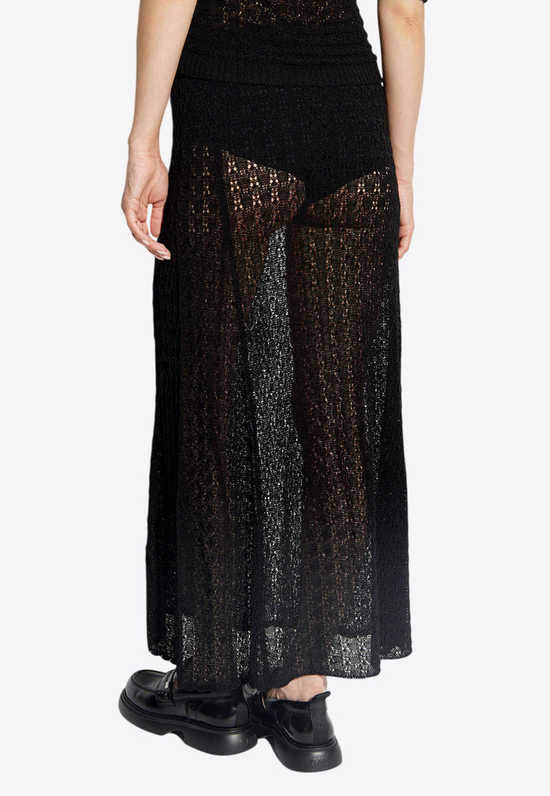 GANNI Pointelle Semi-Sheer Maxi Skirt Black K2269 2677-099