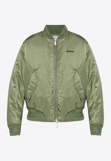 Off-White Logo Embroidered Bomber Jacket Green OMEH057F24 FAB001-5810