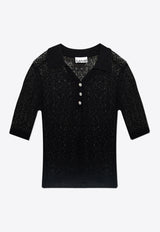 GANNI Pointelle Knit Polo T-shirt Black K2230 2677-099