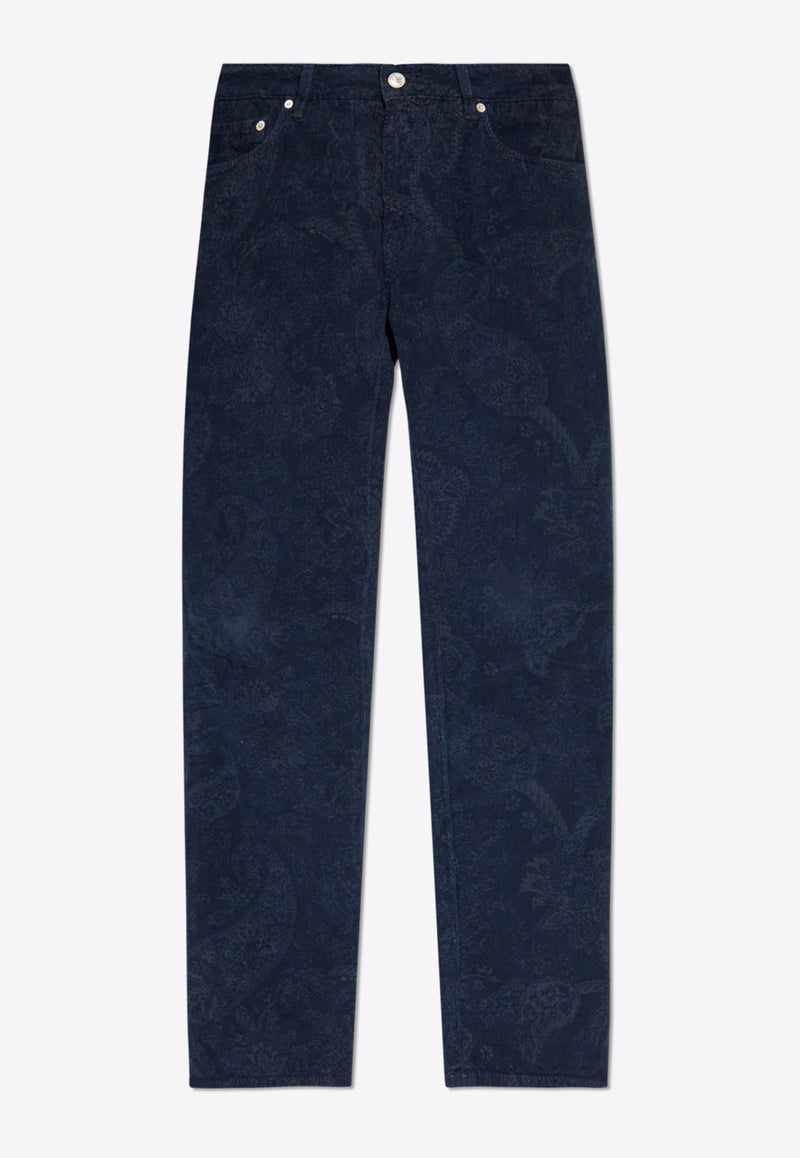 Etro Paisley Print Velvet Straight-Leg Pants Blue MRNB0004 AK353-S9883