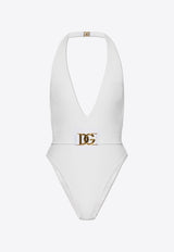 Dolce 
Gabbana Deep V-neck One-Piece Swimsuit White O9B74J ONO12-W0800