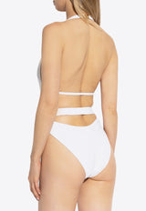 Dolce 
Gabbana Deep V-neck One-Piece Swimsuit White O9B74J ONO12-W0800