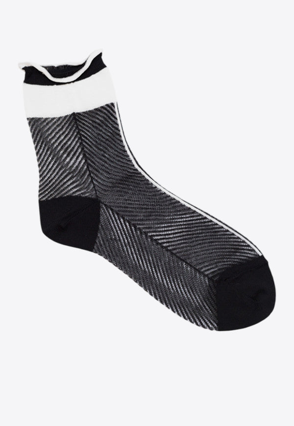 ANTIPAST Sheer Stripped Crew Socks Black AS89CB_B