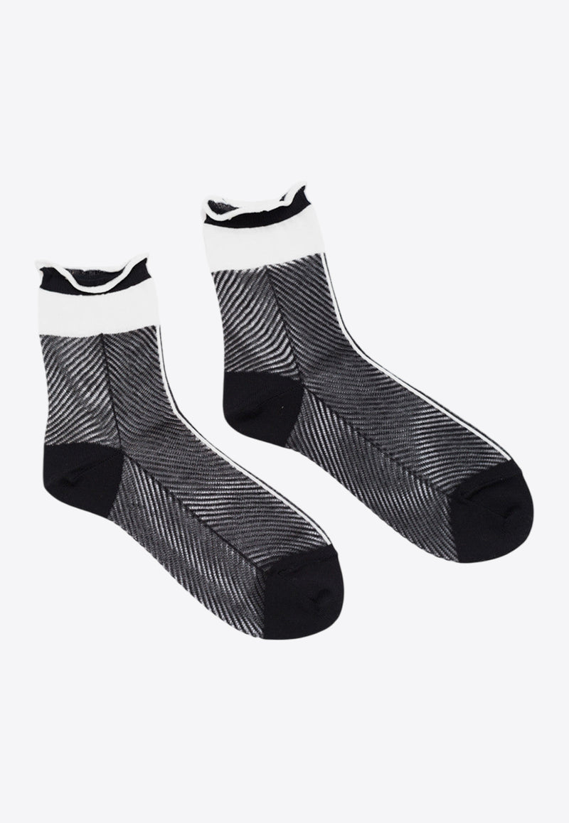 ANTIPAST Sheer Stripped Crew Socks Black AS89CB_B